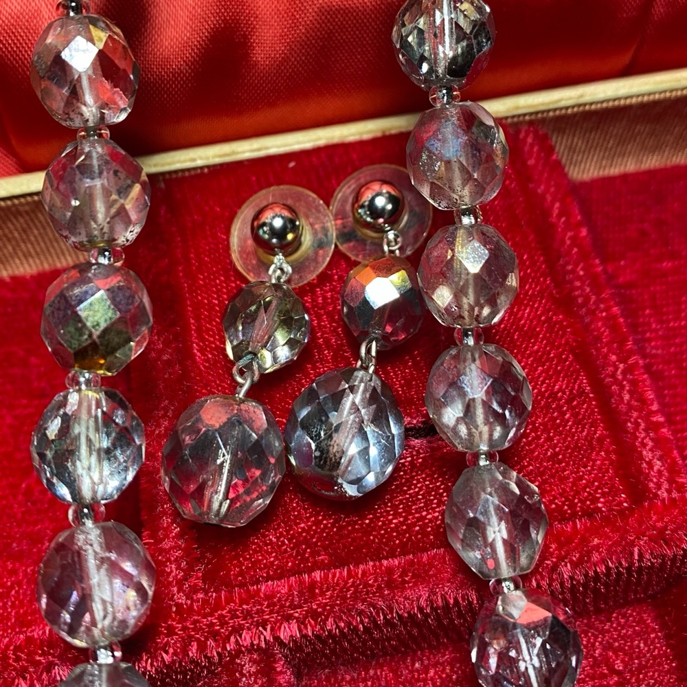 Aurora Borealis estate necklace with earrings set. Estate jewelry